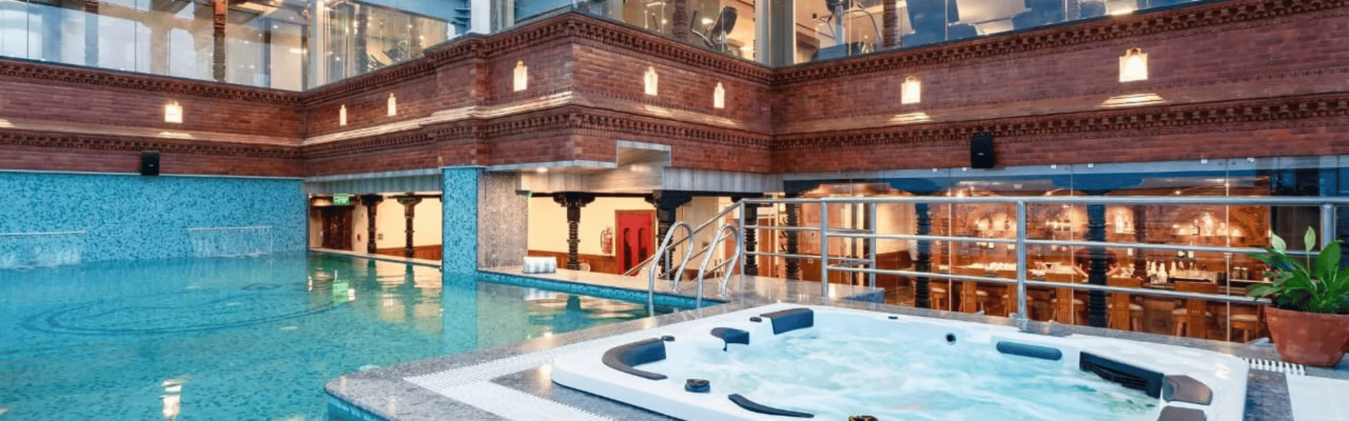 Luxury boutique hotel indoor swimming pool and jacuzzi in Nepal, highlighting the premium, high-end accommodation included in the multi-country Nepal and Bhutan tours.