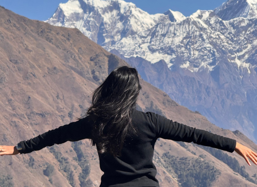 “Scenic view of Buddha Himal trek route in Gorkha along the Manaslu region, featuring snow-capped mountains, rugged trails, and remote Himalayan landscape.”
