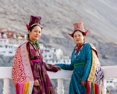 Two Women Dressed In Traditional Bhutan ()