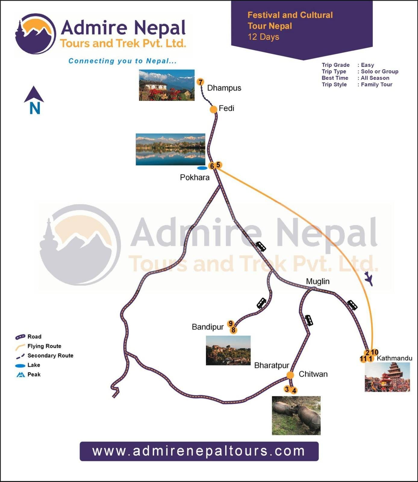 Festival and Cultural Tour Nepal 2023 map