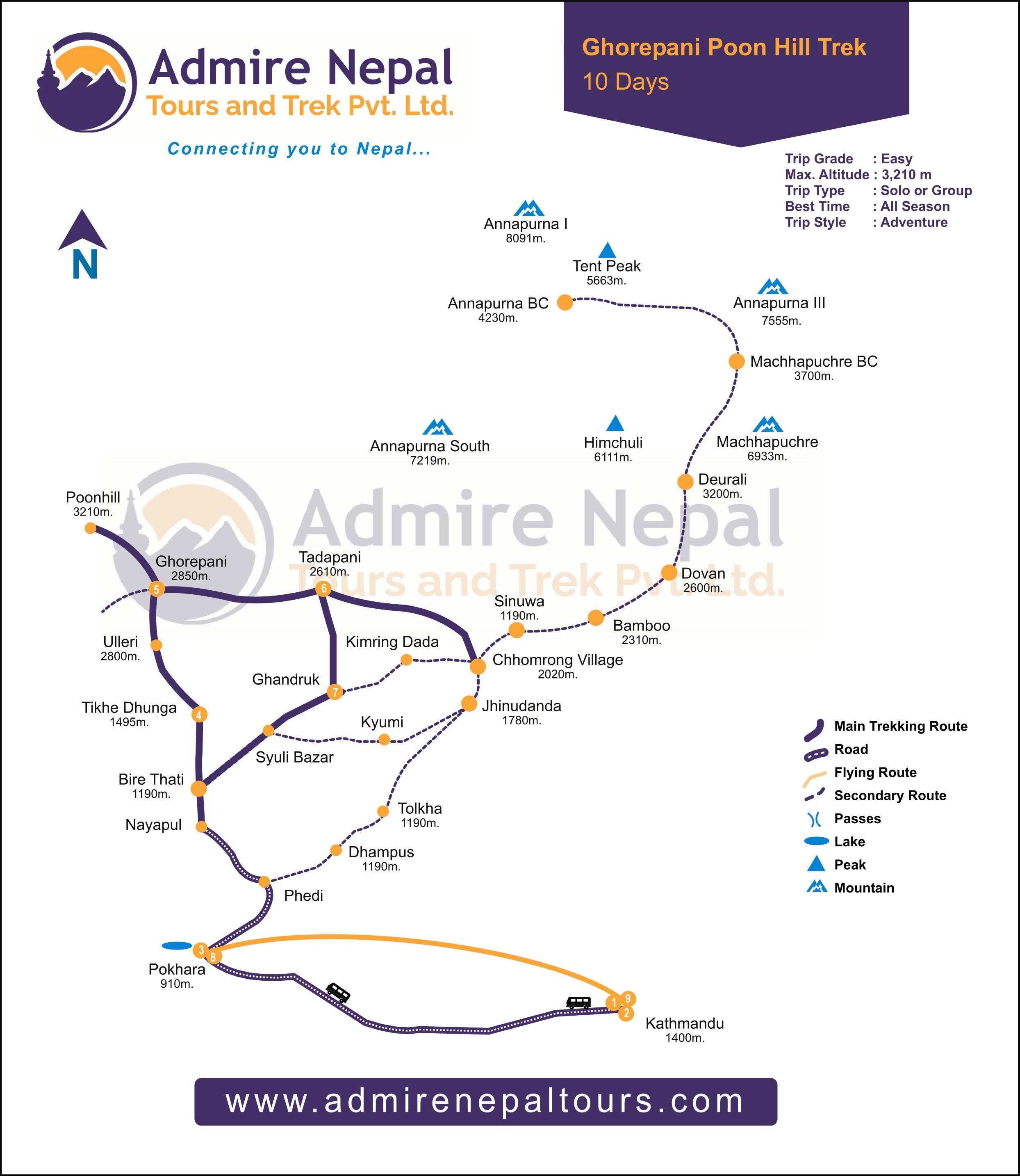 Ghorepani Poon Hill Trek 10 Days map